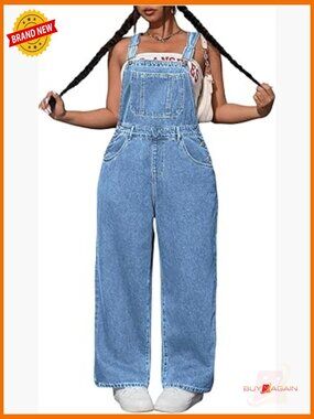 Plus Size Denim Overalls Jumpsuit Straight Leg with Pockets